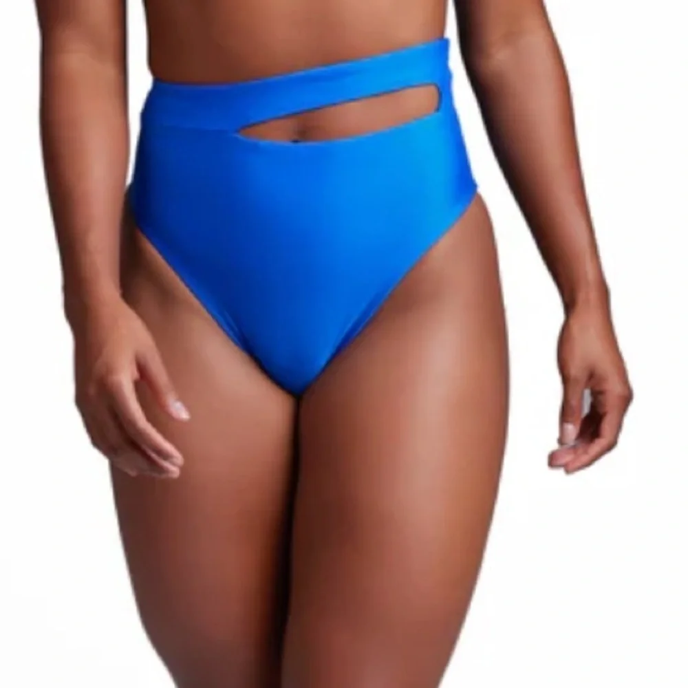 Keva J Madison High Waist  Asymmetrical Bikini Bottom In Blue, NWT